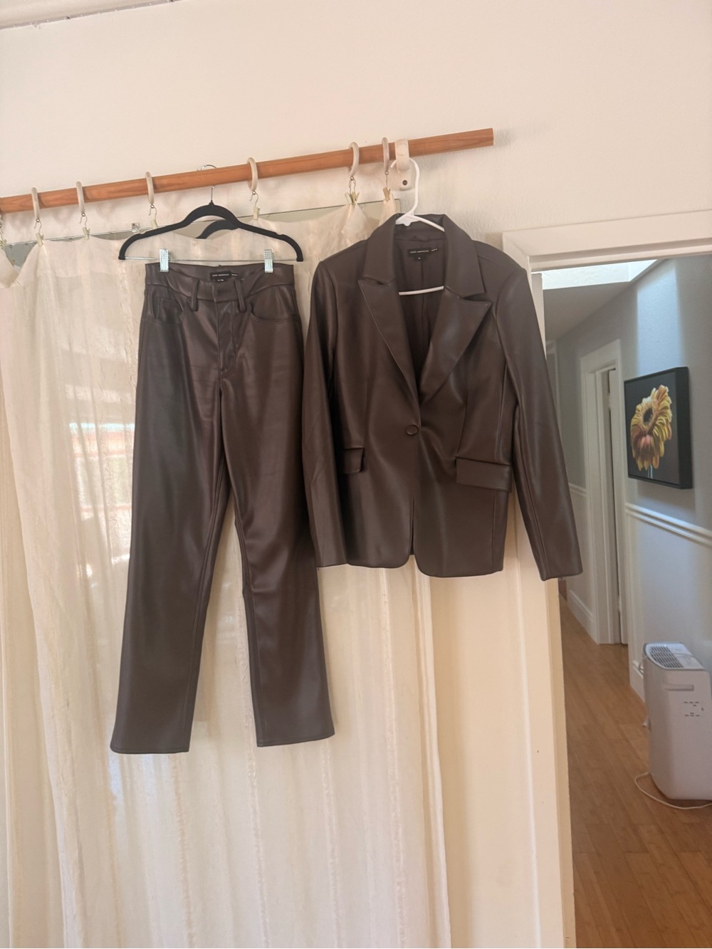 Good American Chocolate Brown Faux Leather Suit Set - Blazer + Pants - Size M/6